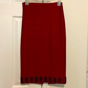Red midi Bebe black jewel incrusted skirt size 0 great condition